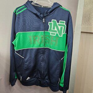 Men Track Jacket Addidas Notre Dame L Hooded Full Zip Fighting Irish Embroidered